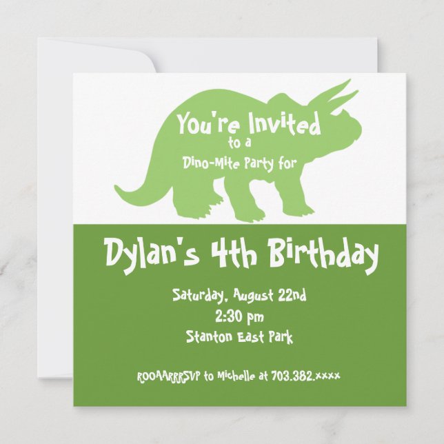 Green Dinosaur Birthday Party Invitations (Front)