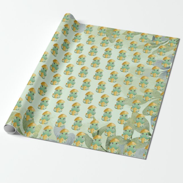 Green Dinosaur Boys Baby Shower  Wrapping Paper (Unrolled)
