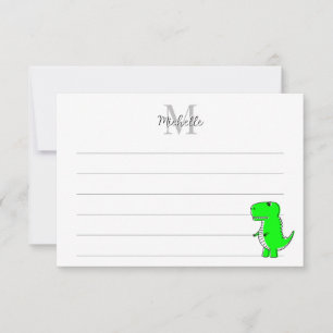 Green Dinosaur Drawing Custom Lined Monogram Card