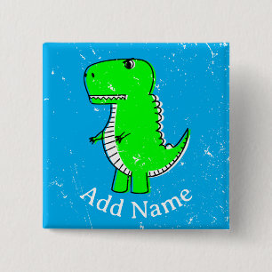 Green Dinosaur Drawing Custom Name Distressed 15 Cm Square Badge