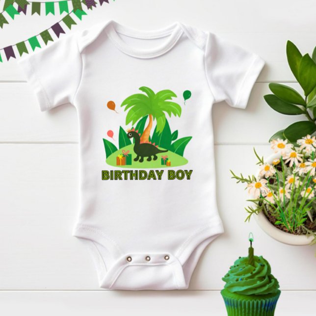Green dinosaur for birthday party baby bodysuit (Creator Uploaded)