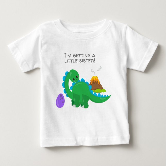 Green Dinosaur Getting a Little Sister Baby T-Shirt (Front)
