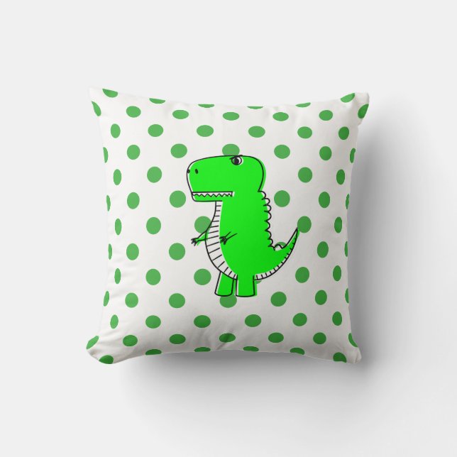 Green Dinosaur Green Polka Dots Cushion (Front)
