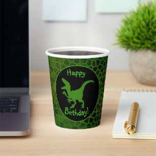 Green Dinosaur Hide Happy Birthday!  Paper Cups