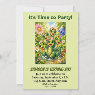 Green Dinosaur Kids Birthday Invitation
