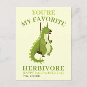 Green dinosaur kids school Valentines boy girl Holiday Postcard
