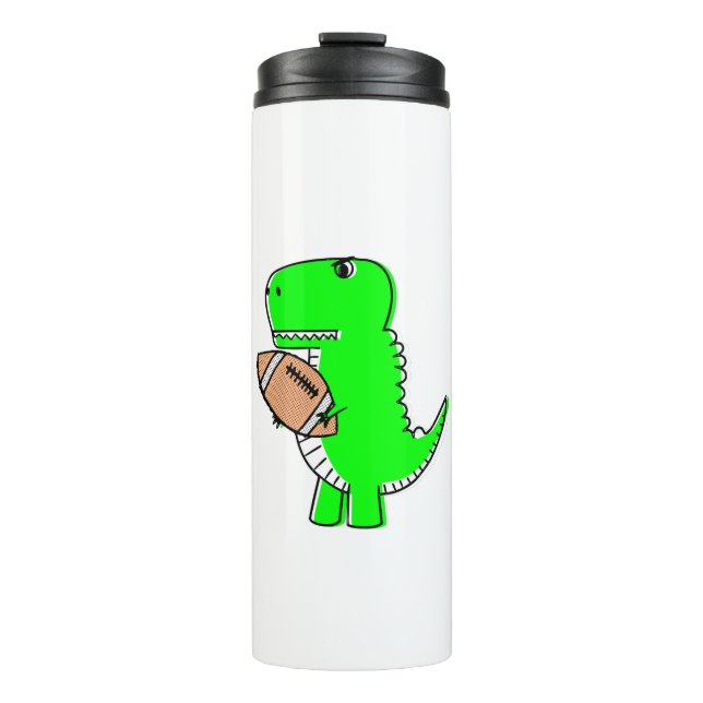 Green Dinosaur Loves Football Thermal Tumbler (Front)