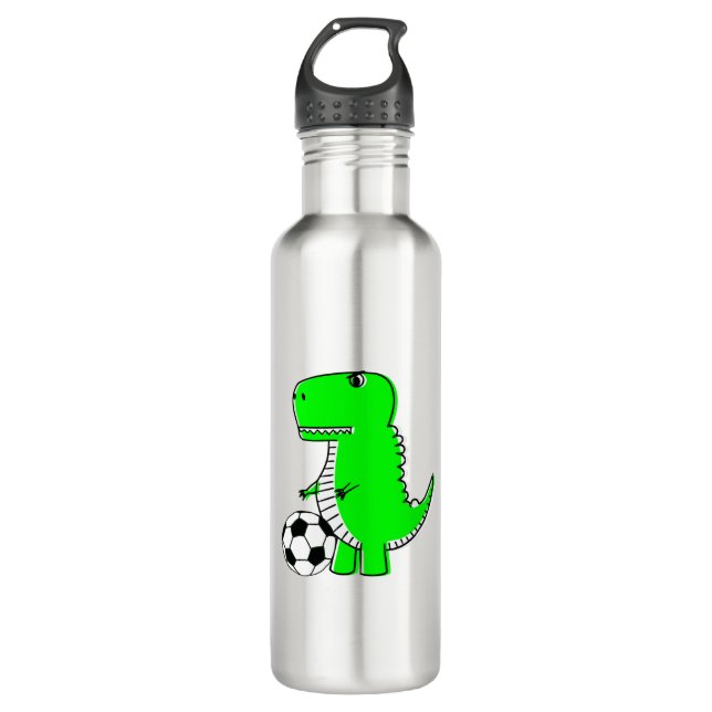 Green Dinosaur Loves Soccer 710 Ml Water Bottle (Front)