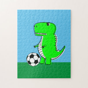 Green Dinosaur Loves Soccer Jigsaw Puzzle