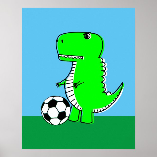 Green Dinosaur Loves Soccer Poster (Front)