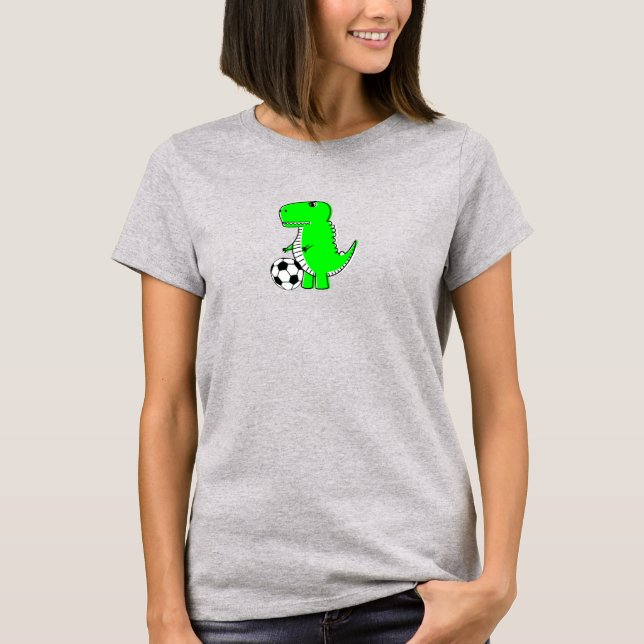 Green Dinosaur Loves Soccer T-Shirt (Front)