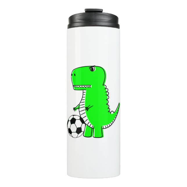 Green Dinosaur Loves Soccer Thermal Tumbler (Front)