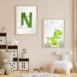Green Dinosaur Nursery Wall Art Set of 2 Print Set