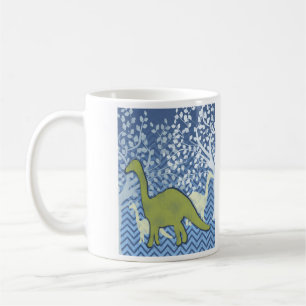 Green Dinosaur on Zigzag Chevron - Blue and White Coffee Mug