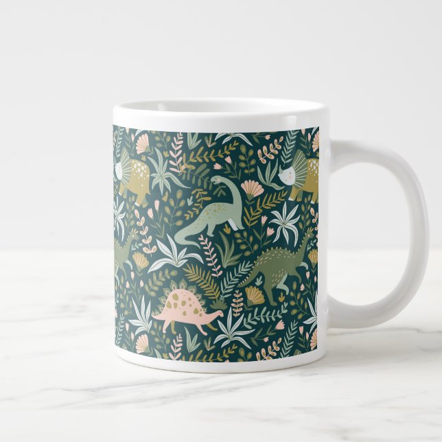 Green Dinosaur Pattern Large Coffee Mug (Right)