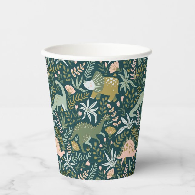Green Dinosaur Pattern Paper Cups (Front)