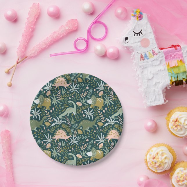 Green Dinosaur Pattern Paper Plate (Party)