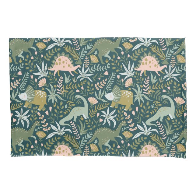 Green Dinosaur Pattern Pillowcase (Front-Left)