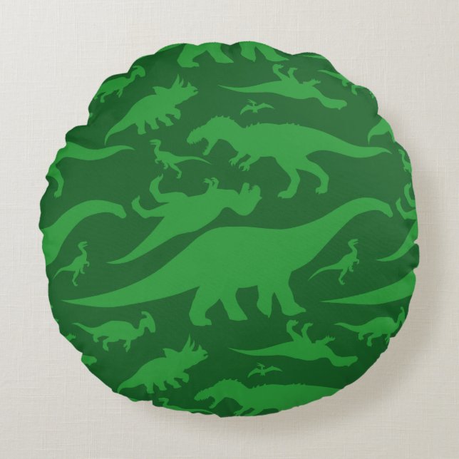 Green Dinosaur Pattern Round Cushion (Front)