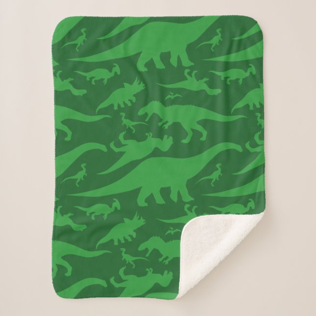 Green Dinosaur Pattern Sherpa Blanket (Front)