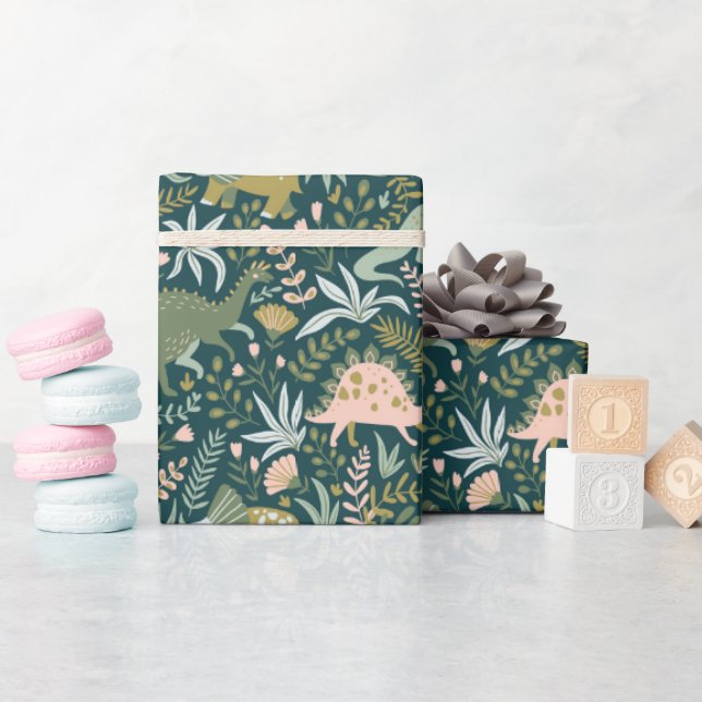Green Dinosaur Pattern Wrapping Paper (Baby Shower)