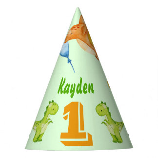 Green dinosaur personalised party hat