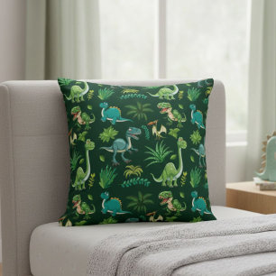 Green Dinosaur Print Decorative Pillow