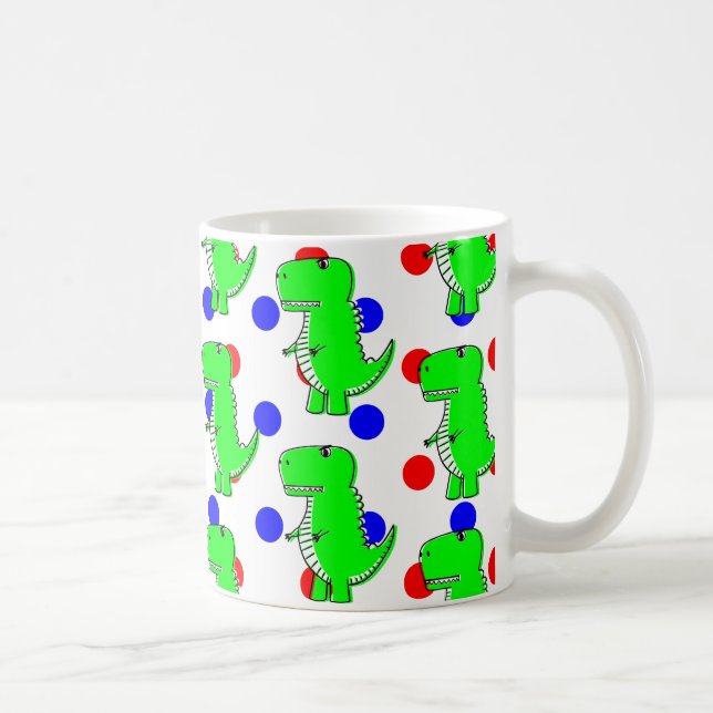 Green Dinosaur Red Blue Polka Dot Pattern Coffee Mug (Right)