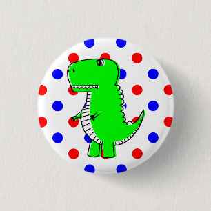 Green Dinosaur Red Blue Polka Dots  Button