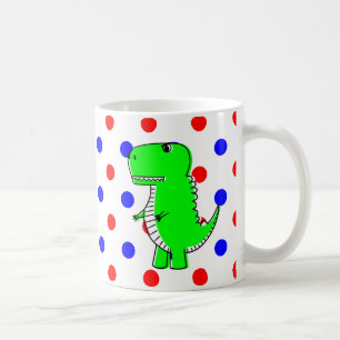 Green Dinosaur Red Blue Polka Dots Coffee Mug