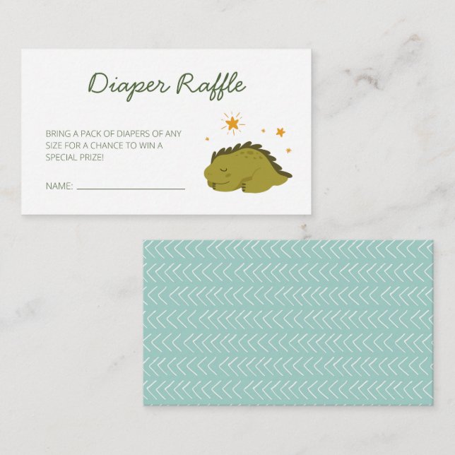 Green Dinosaur Stars Baby Diaper Raffle  Enclosure Card (Front/Back)