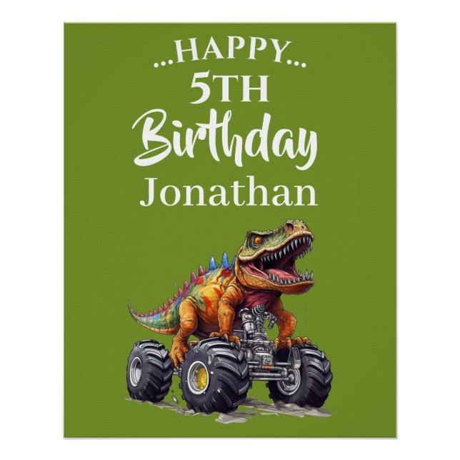 Green Dinosaur T-Rex Monster Truck theme Poster (Front)