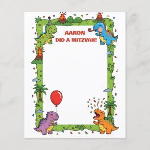 Green Dinosaur Themed Customised Name Mitzvah Note Flyer