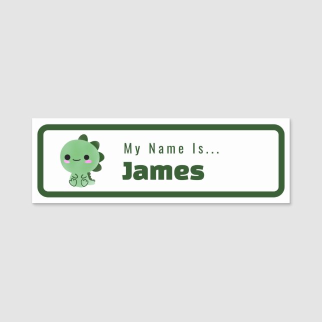 Green Dinosaur Themed Student Name Tag (Front)