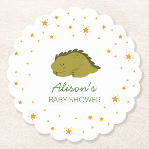 Green Dinosaur Twinkle Star Baby Shower Party  Paper Coaster