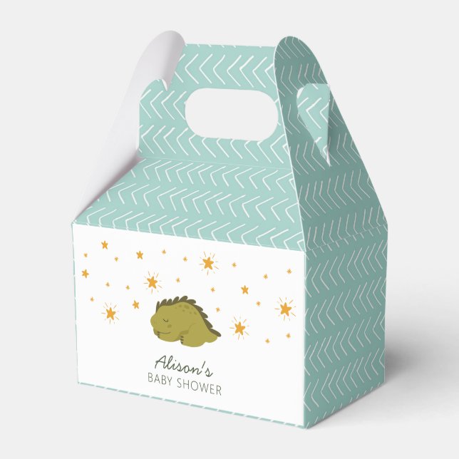Green Dinosaur Twinkle Stars Gender Neutral Baby   Favour Box (Front Side)