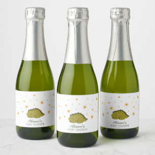 Green Dinosaur Twinkle Stars Gender Neutral Mini Sparkling Wine Label