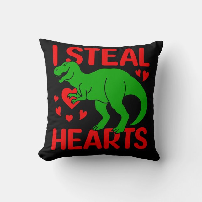 Green Dinosaur Valentine I Steal Hearts Cushion (Front)