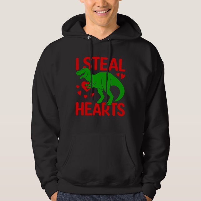 Green Dinosaur Valentine I Steal Hearts Hoodie (Front)