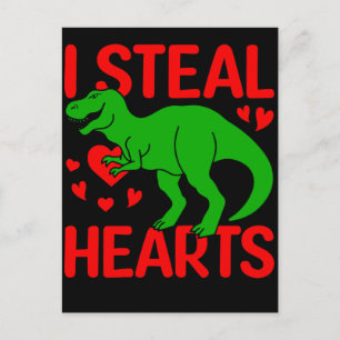 Green Dinosaur Valentine I Steal Hearts Postcard