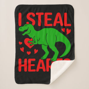Green Dinosaur Valentine I Steal Hearts Sherpa Blanket