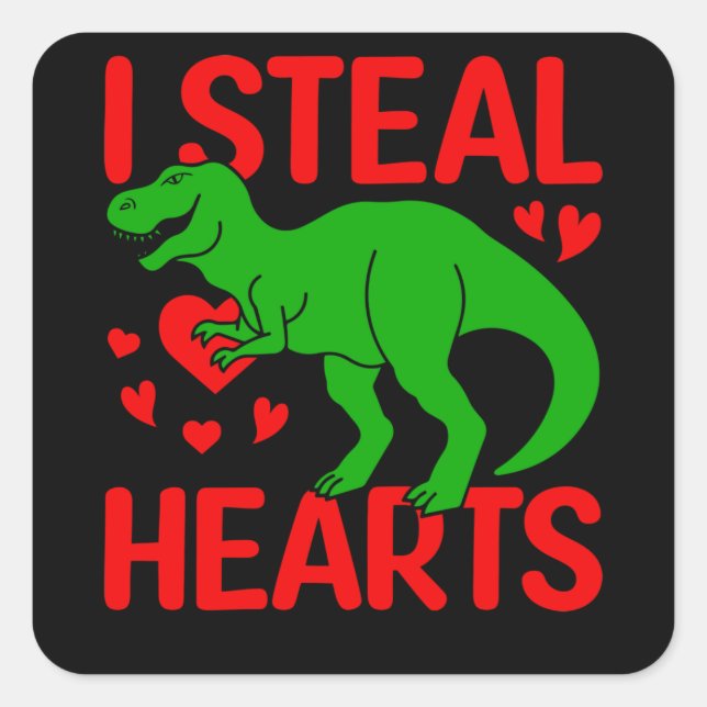 Green Dinosaur Valentine I Steal Hearts Square Sticker (Front)