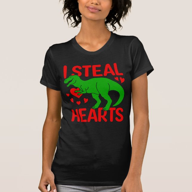 Green Dinosaur Valentine I Steal Hearts T-Shirt (Front)