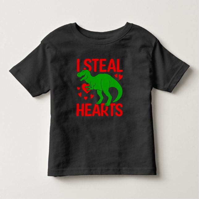 Green Dinosaur Valentine I Steal Hearts Toddler T-Shirt (Front)