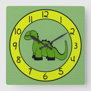 Green Dinosaur Wall Clock for Kids