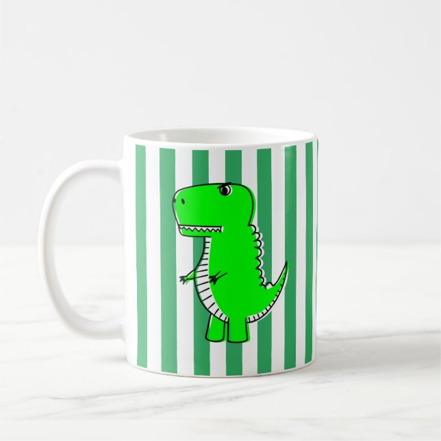 Green Dinosaur White Green Stripes  Coffee Mug (Left)