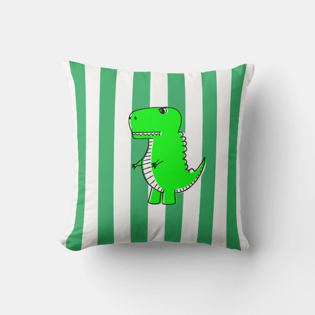Green Dinosaur White Green Stripes   Cushion (Front)