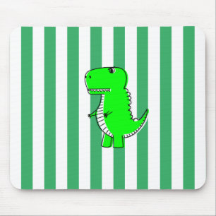 Green Dinosaur White Green Stripes Mouse Pad
