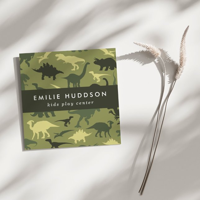 Green Dinosaurs, Kids Play Centre, Activity Centre Square Business Card (Creator Uploaded)