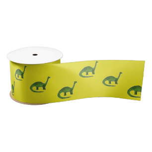 Green dinosaurs on yellow pattern satin ribbon